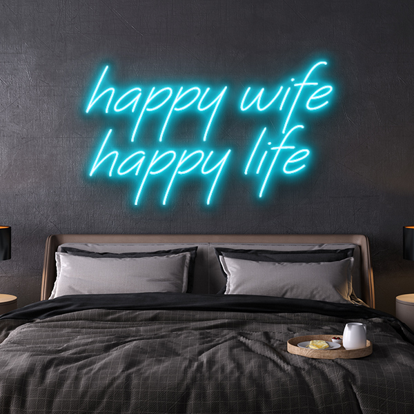 led neon sign happy wife happy life