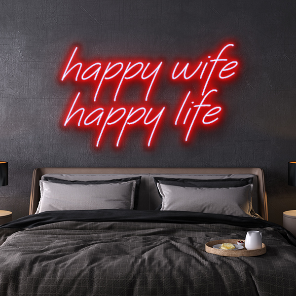 led neon sign happy wife happy life