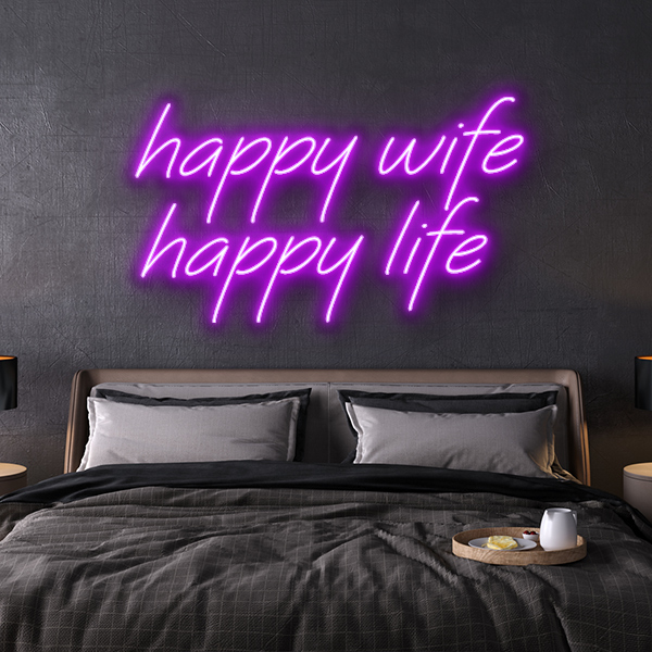 led neon sign happy wife happy life