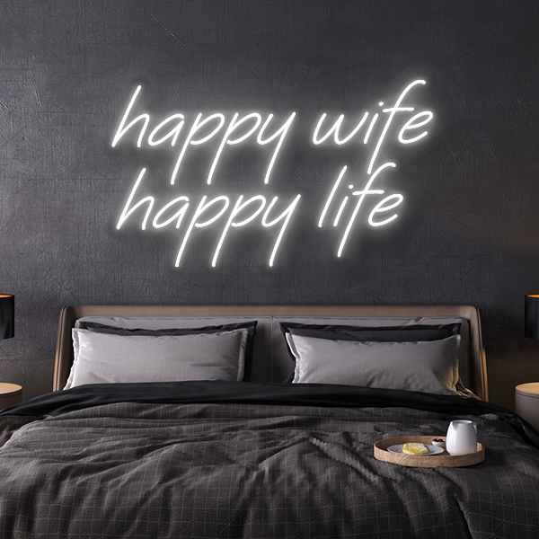 led neon sign happy wife happy life
