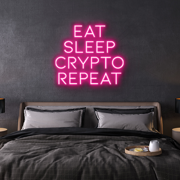 led neon sign Eat Sleep Crypto Repeat