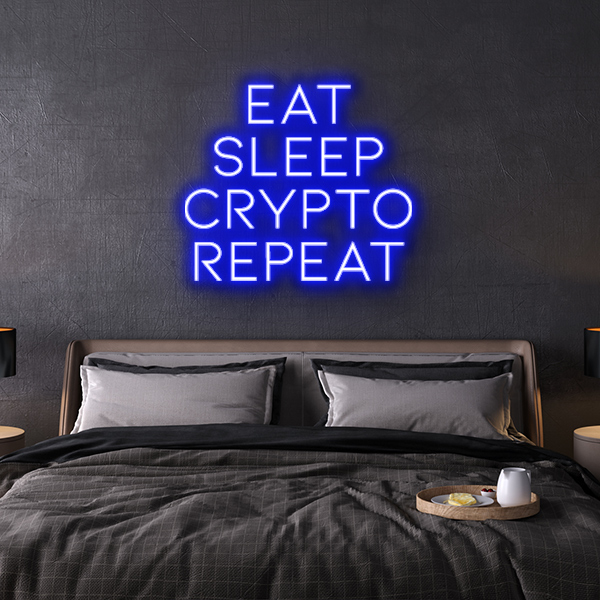 led neon sign Eat Sleep Crypto Repeat