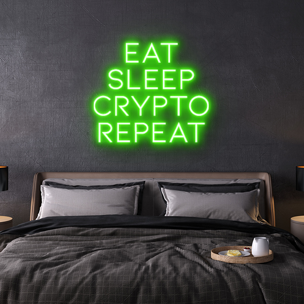 led neon sign Eat Sleep Crypto Repeat