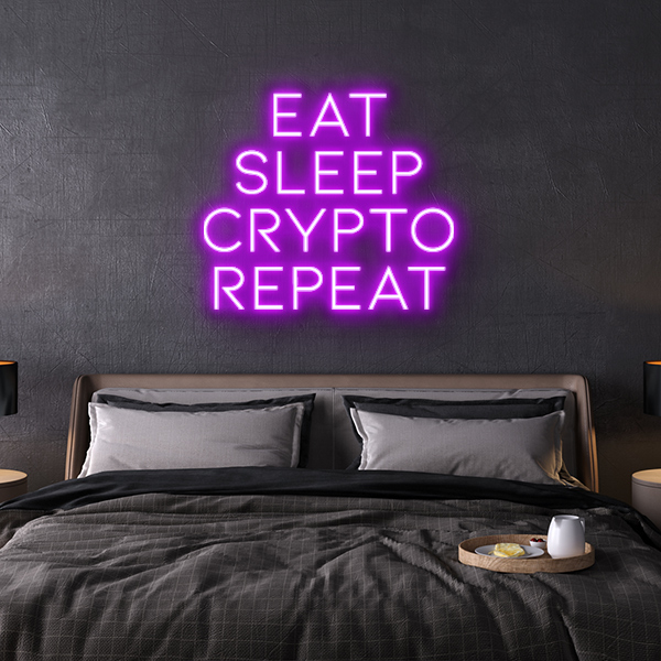 led neon sign Eat Sleep Crypto Repeat