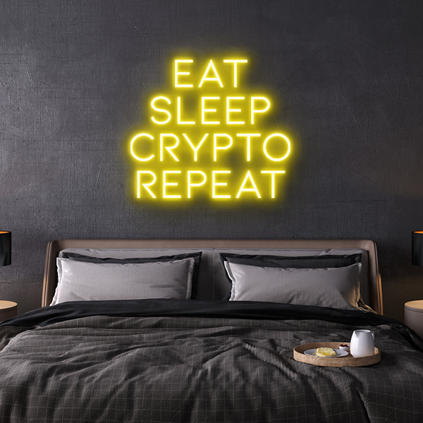 led neon sign Eat Sleep Crypto Repeat