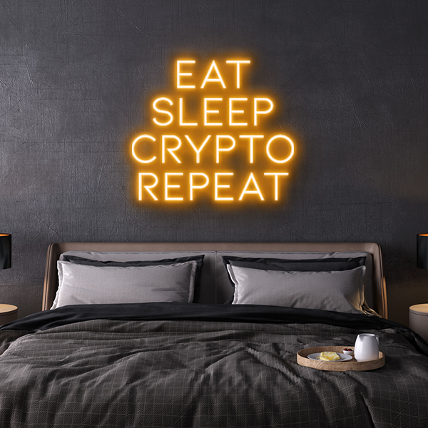 led neon sign Eat Sleep Crypto Repeat